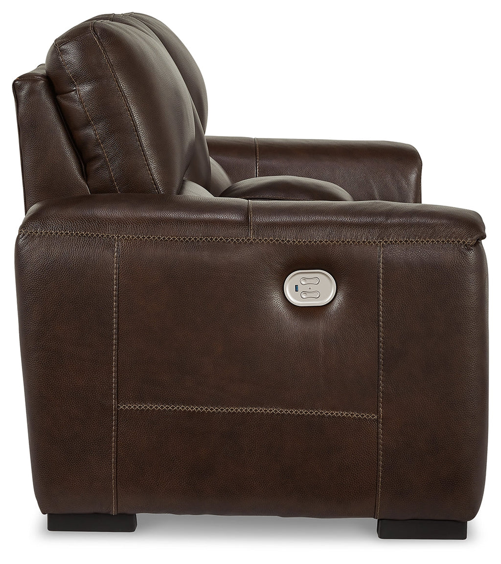 Alessandro Walnut Power Leather-match Reclining Loveseat w/ Console