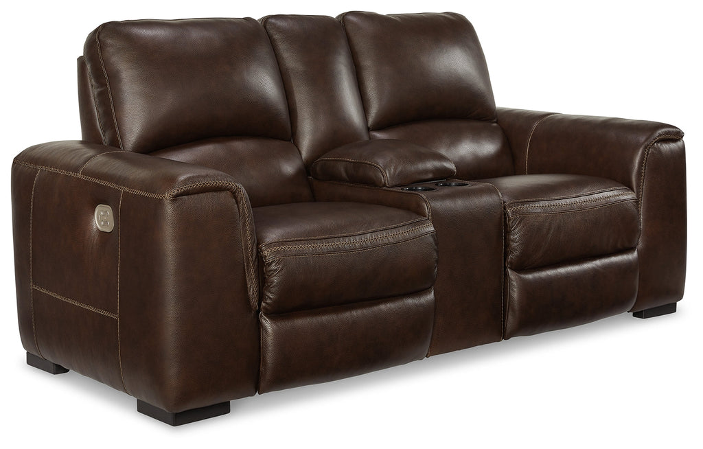 Alessandro Walnut Power Leather-match Reclining Loveseat w/ Console