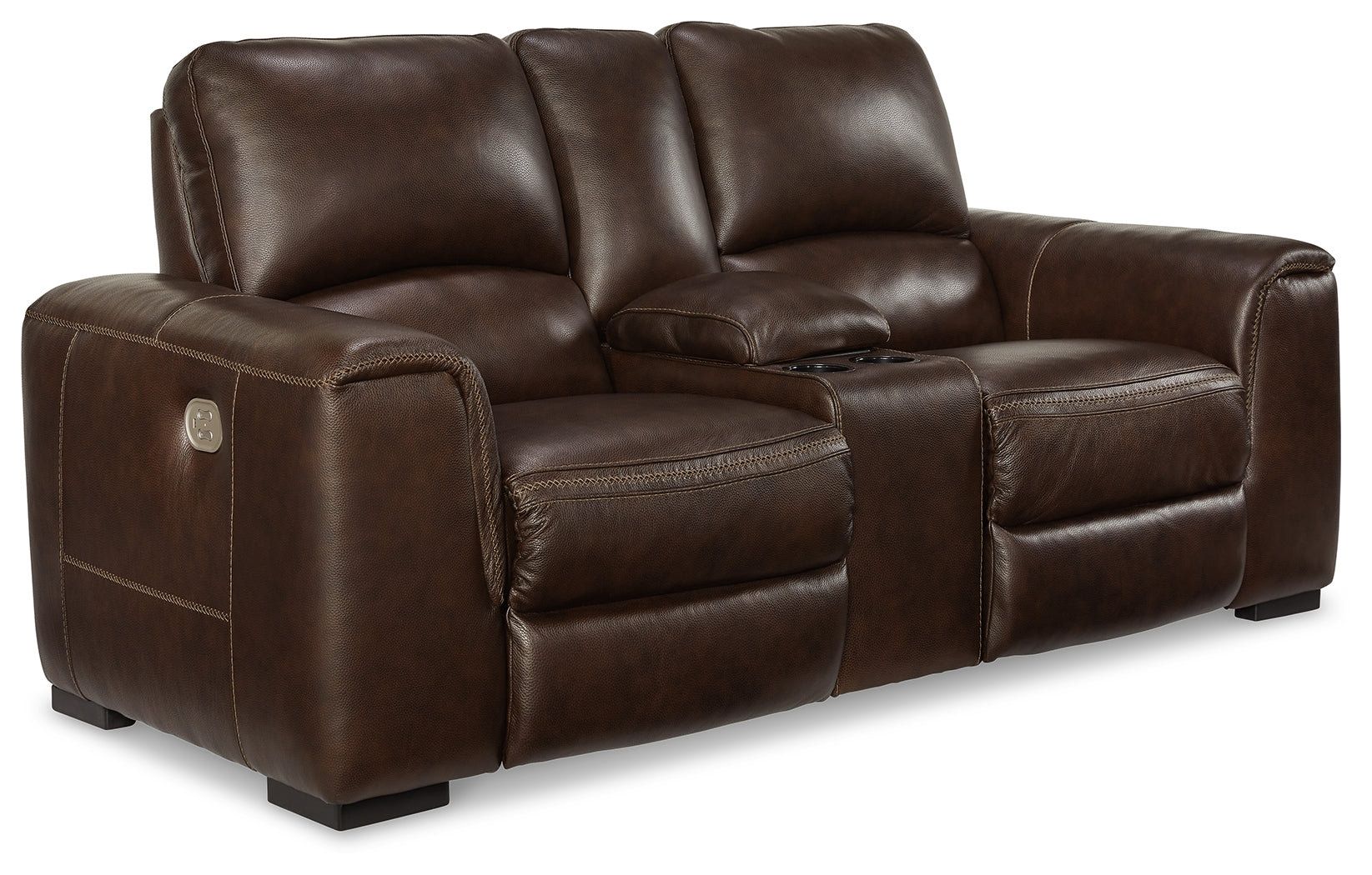 Alessandro Walnut Power Leather-match Reclining Loveseat w/ Console