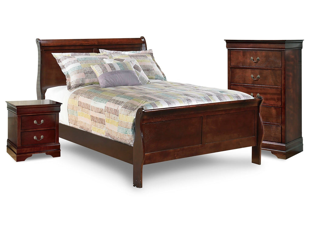 Alisdair Reddish Brown Full Sleigh Bed, Chest and Nightstand