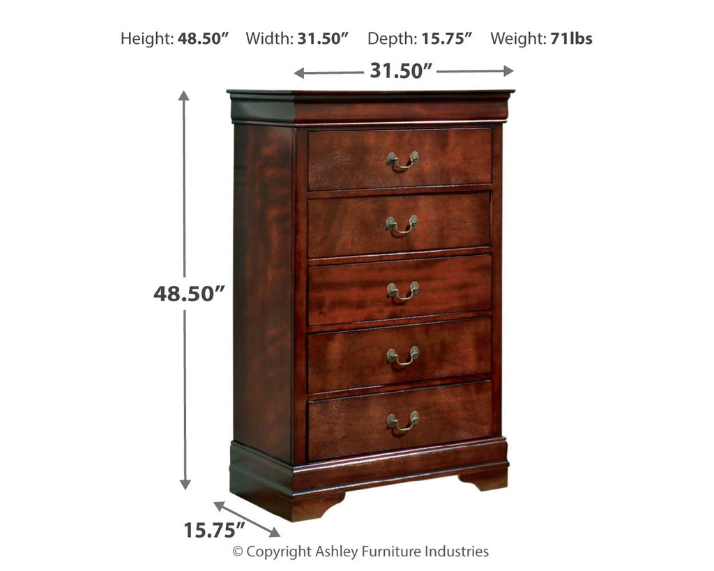 Alisdair Reddish Full Sleigh Bed, Dresser, Mirror, Chest and 2 Nightstands, Brown