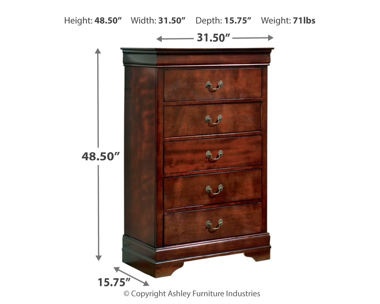 Alisdair Reddish Brown Full Sleigh Bedroom Set with Chest