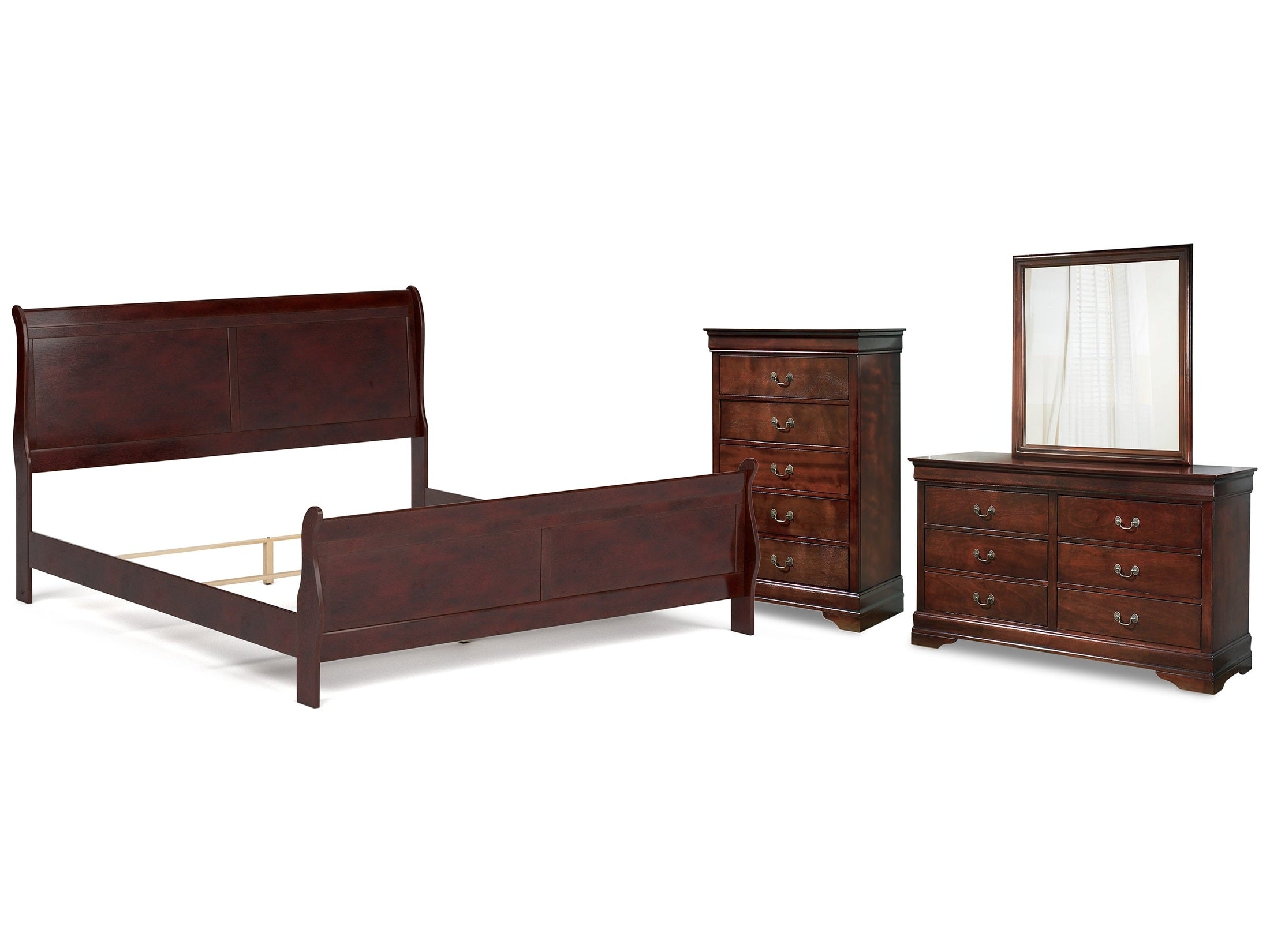 Alisdair Reddish Brown King Sleigh Bed & Dresser & Mirror & Chest