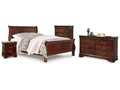 Alisdair Reddish Queen Sleigh Bed, Dresser, Chest and Nightstand, Brown