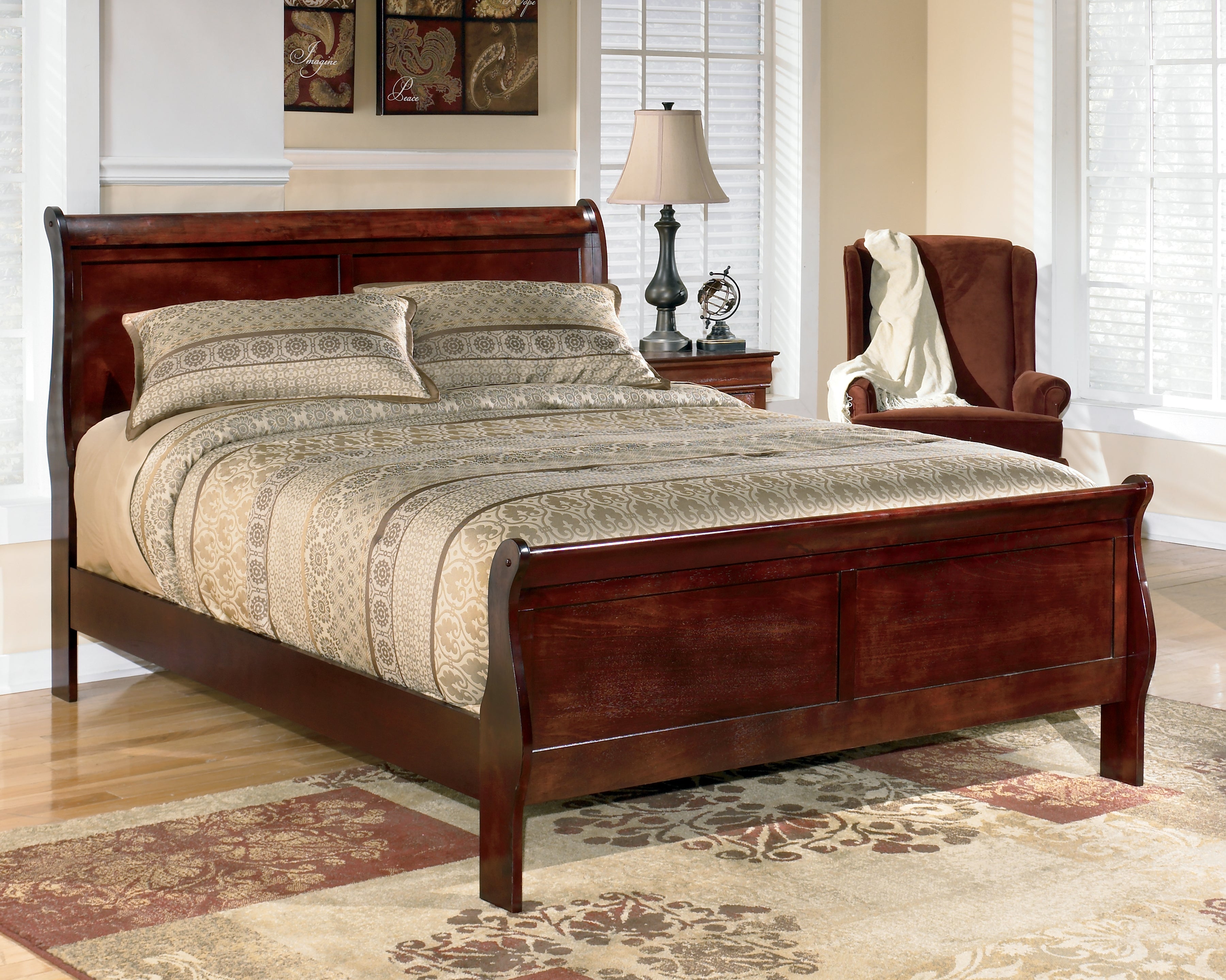 Alisdair Reddish Queen Sleigh Bed, Dresser, Chest and Nightstand, Brown