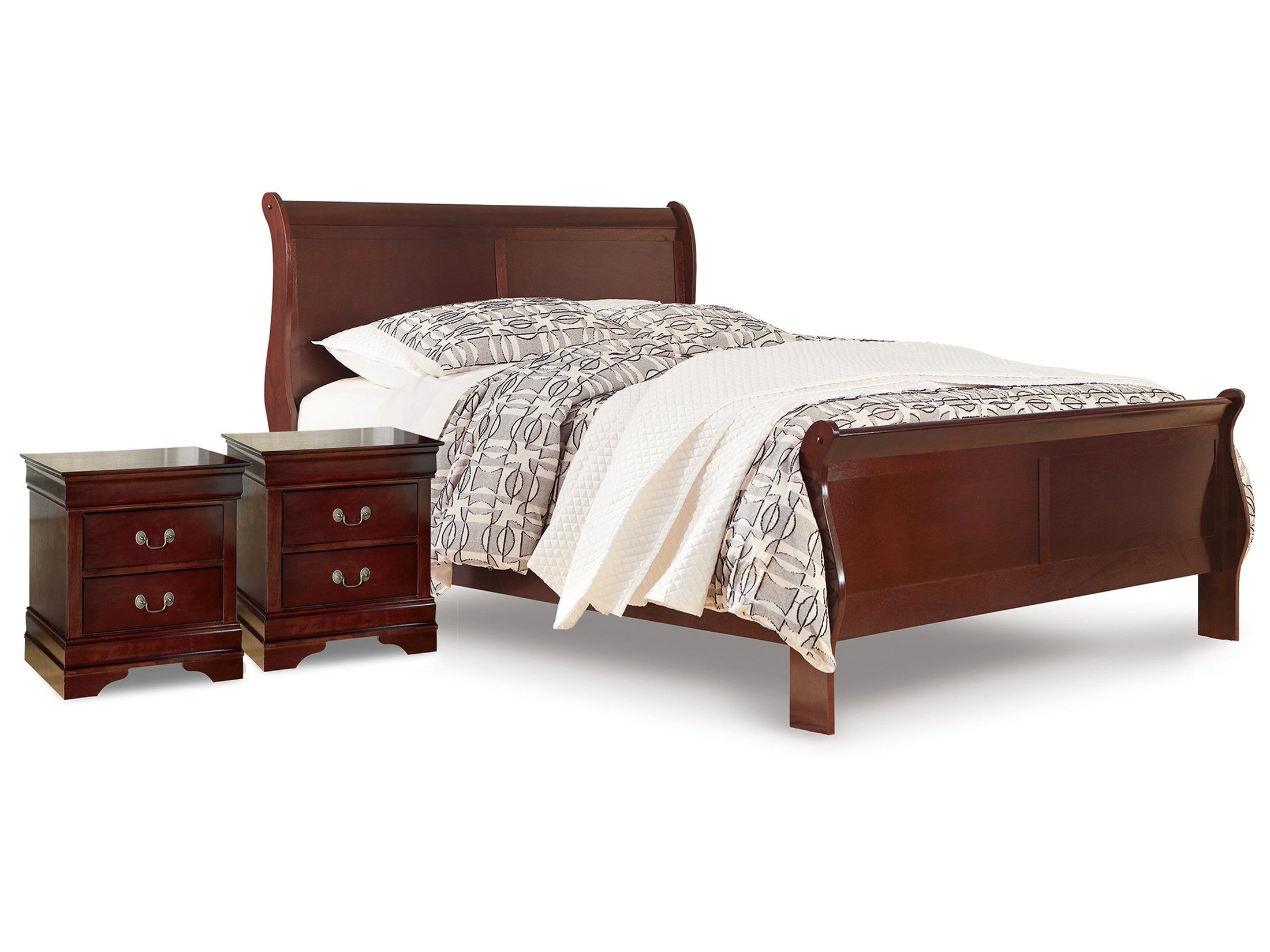 Alisdair Reddish Brown Queen Sleigh Bedroom Set with 2 Nightstands