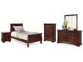 Alisdair Reddish Twin Sleigh Bed & Dresser & Mirror & Chest & Nightstand, Brown