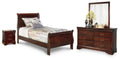Alisdair Reddish Twin Sleigh Bed, Dresser, Mirror and Nightstand, Brown