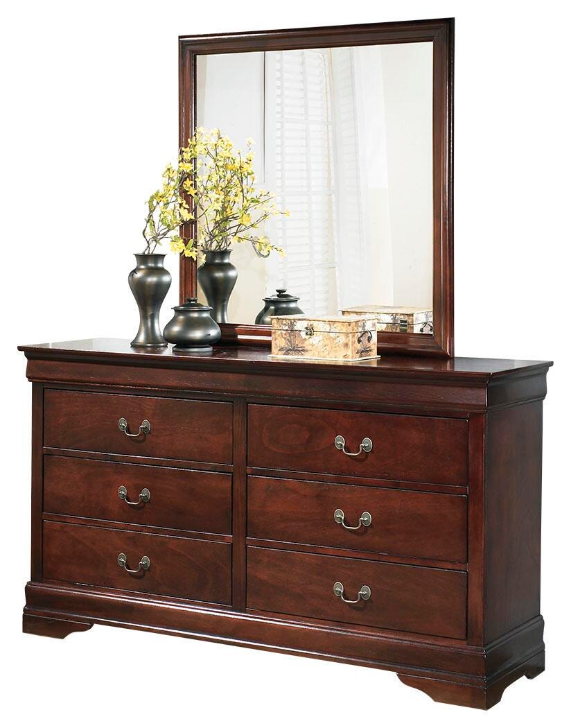 Alisdair Reddish Twin Sleigh Bed, Dresser, Mirror and Nightstand, Brown
