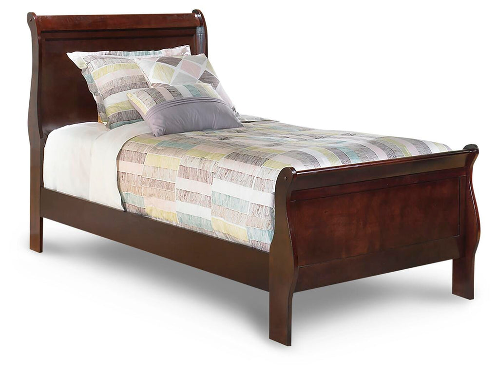 Alisdair Reddish Twin Sleigh Bed, Dresser, Mirror and Nightstand, Brown