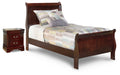 Alisdair Reddish Brown Twin Sleigh Bed and Nightstand