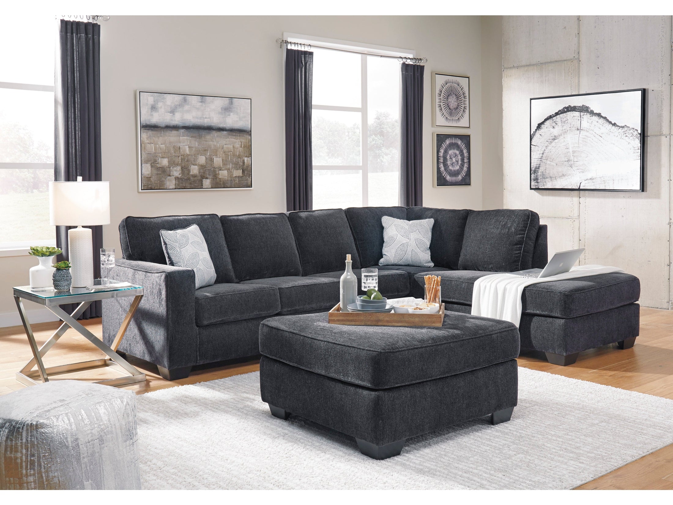 Altari Slate 2-Piece Right Sectional and Ottoman
