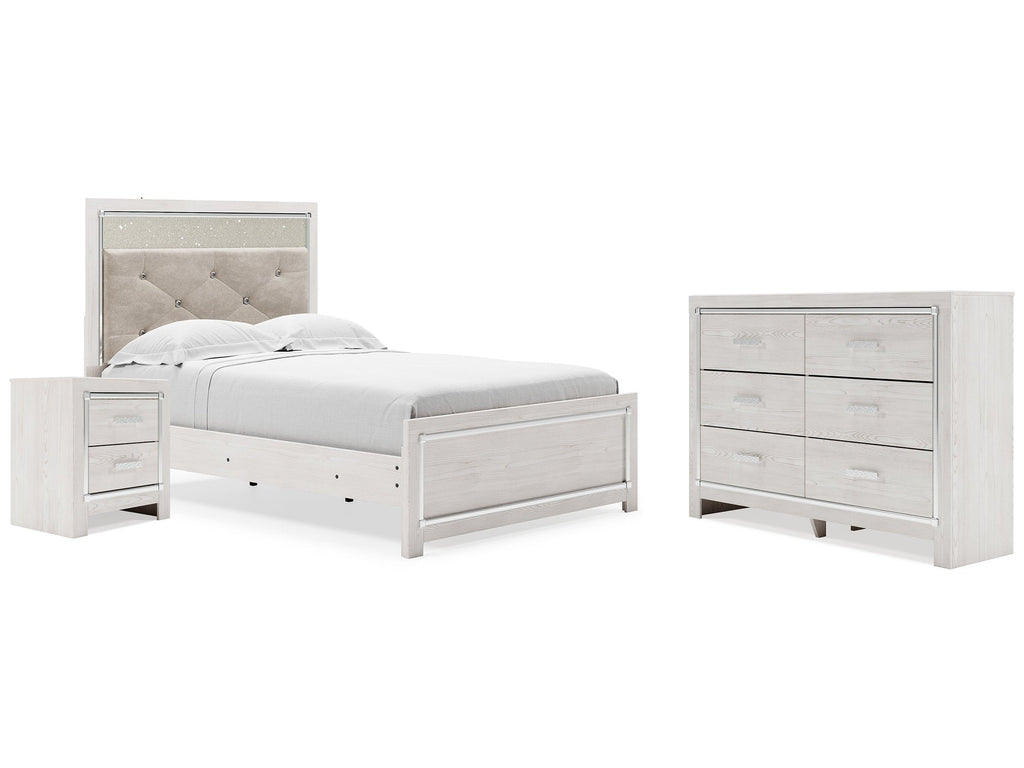 Altyra Full Upholstered Panel Bed, Dresser and Nightstand