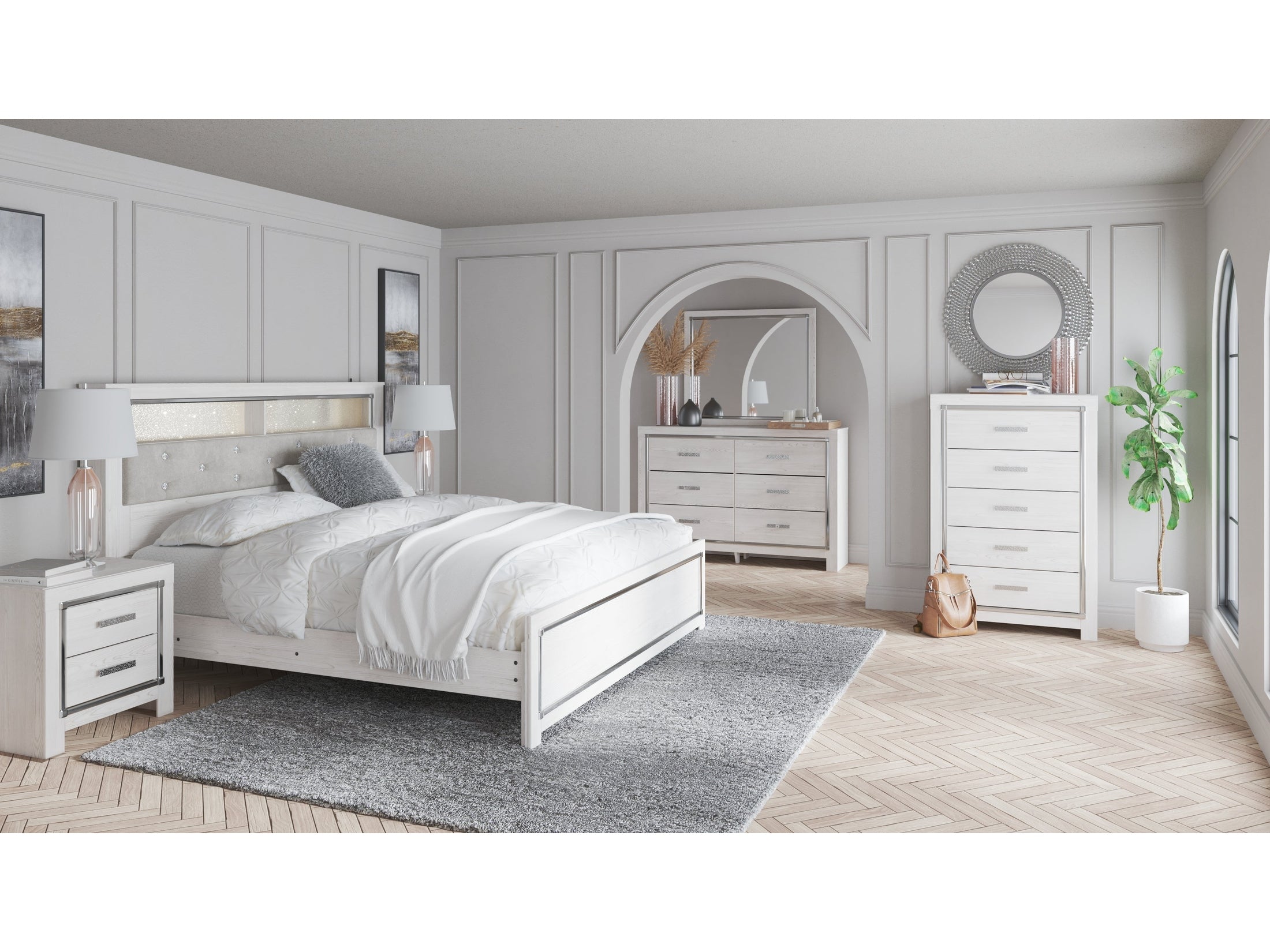 Altyra King Panel Bookcase Bedroom Set with Dresser and Mirror