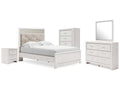 Altyra Full Upholstered Panel Bed, Dresser, Mirror, Chest and Nightstand, White