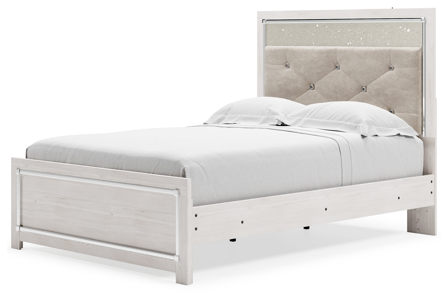 Altyra Full Upholstered Panel Bed, Dresser, Mirror, Chest and Nightstand, White