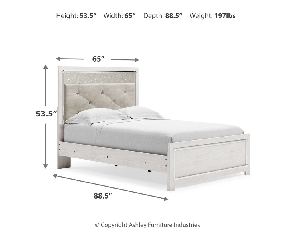 Altyra Full Upholstered Panel Bed, Dresser, Mirror, Chest and Nightstand, White