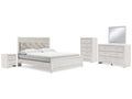Altyra King Panel Bed, Dresser, Mirror, Chest and Nightstand, White
