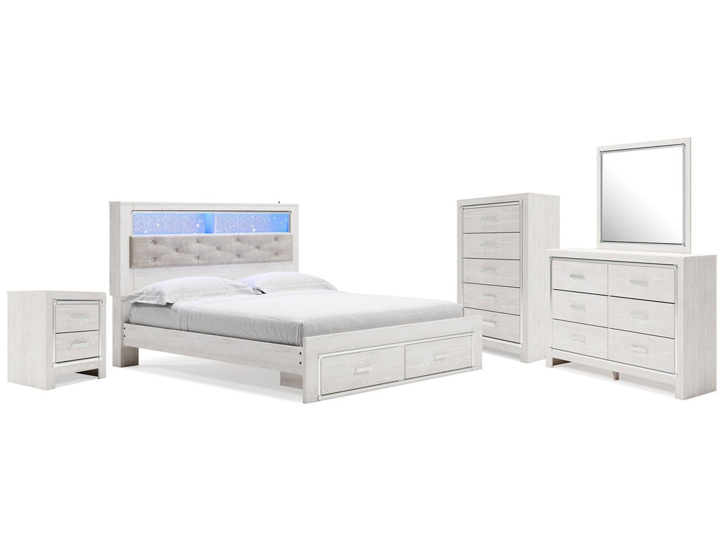 Altyra King Storage Bed, Dresser, Mirror, Chest and Nightstand, White