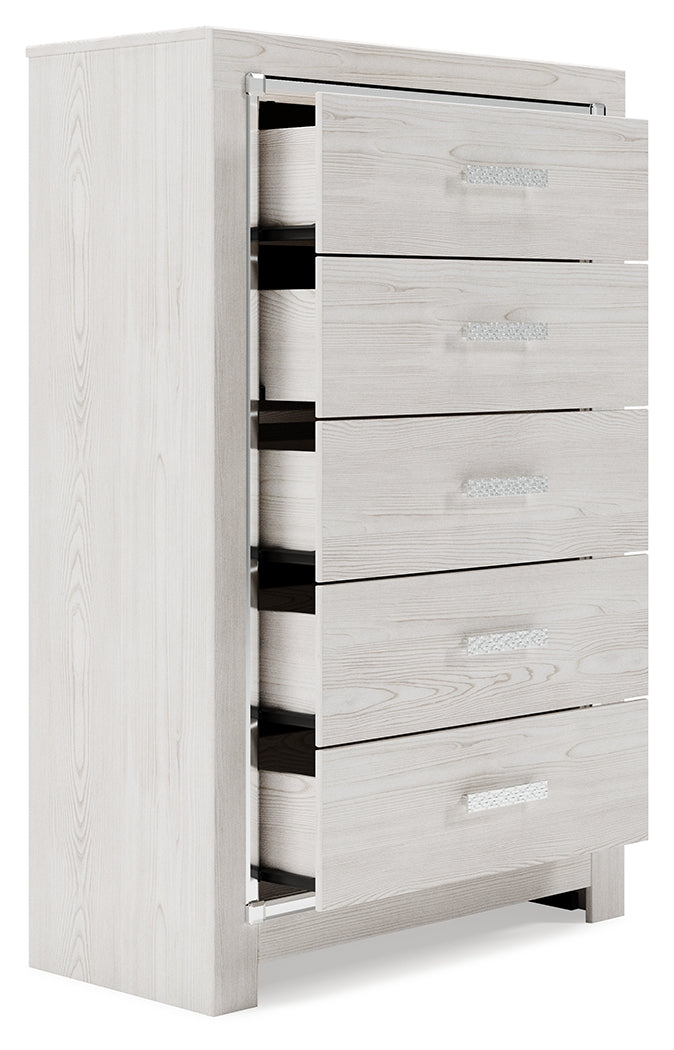 Altyra King Storage Bed, Dresser, Mirror, Chest and Nightstand, White