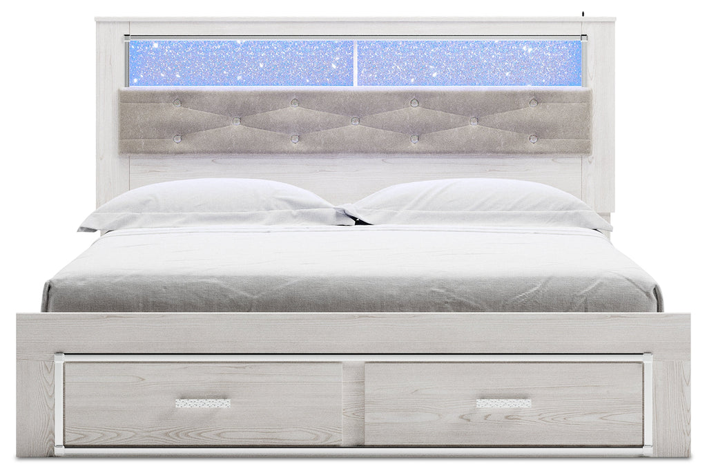 Altyra King Storage Bed, Dresser, Mirror, Chest and Nightstand, White