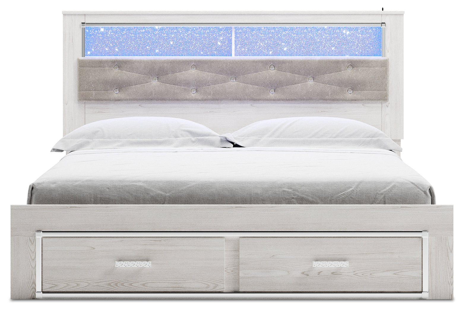Altyra King Storage Bed, Dresser, Mirror, Chest and Nightstand, White