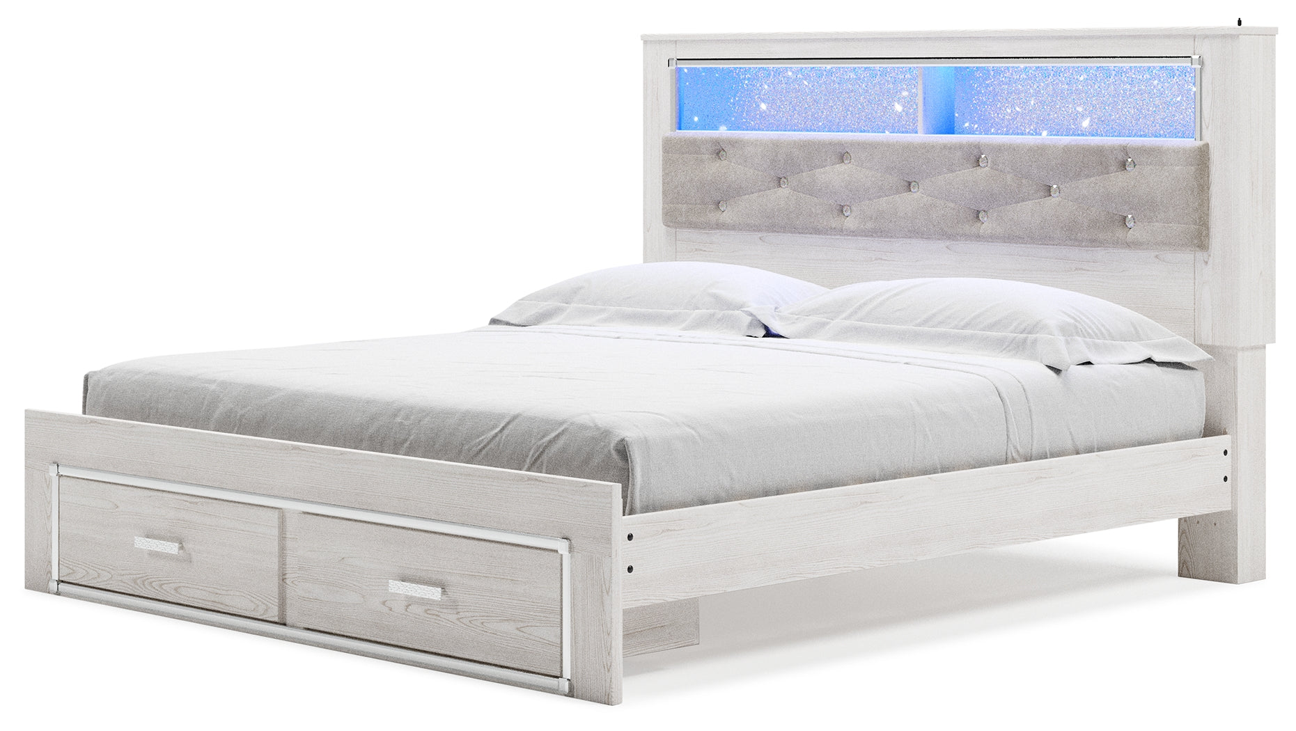 Altyra King Storage Bed, Dresser, Mirror, Chest and Nightstand, White