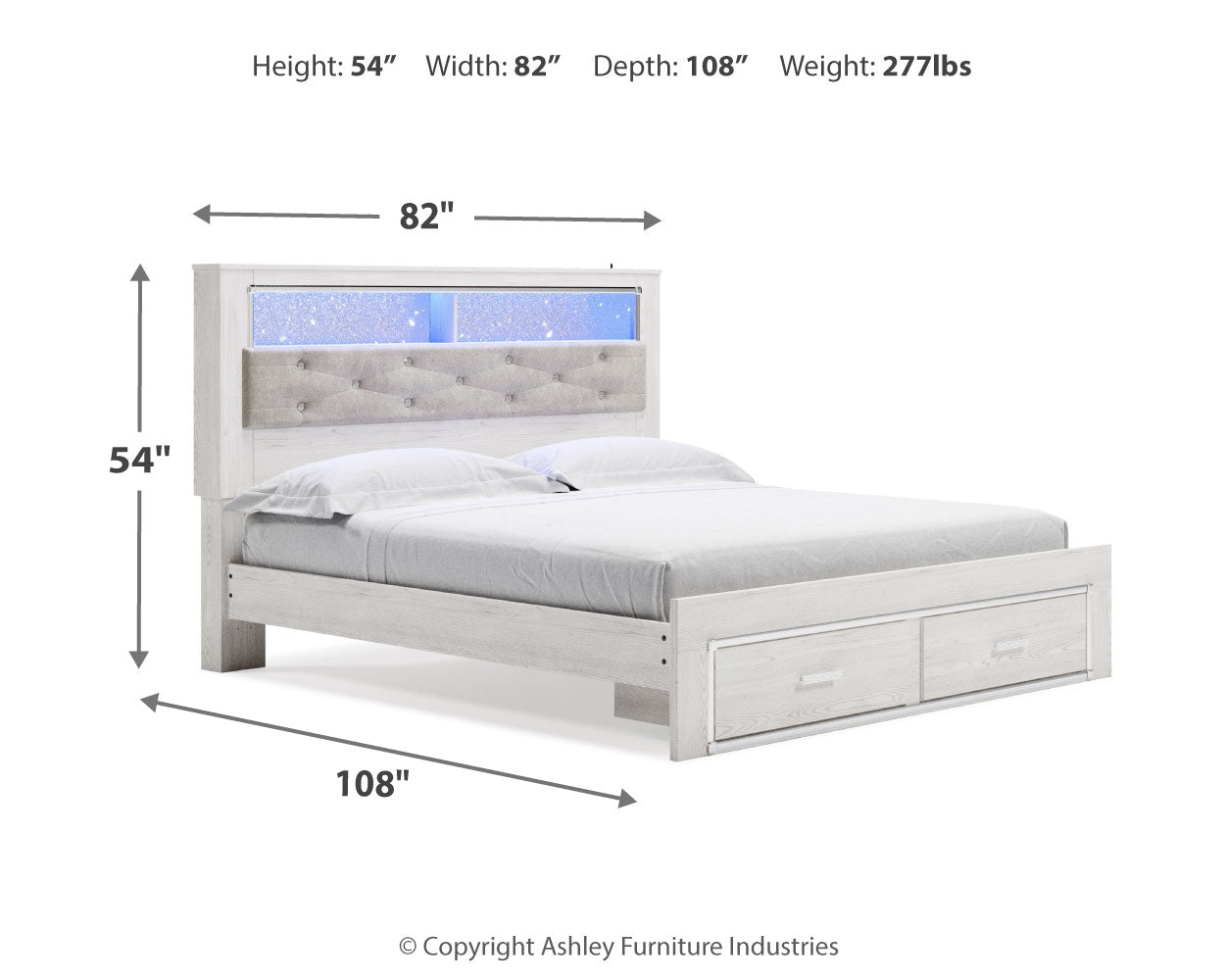 Altyra King Storage Bed, Dresser, Mirror, Chest and Nightstand, White