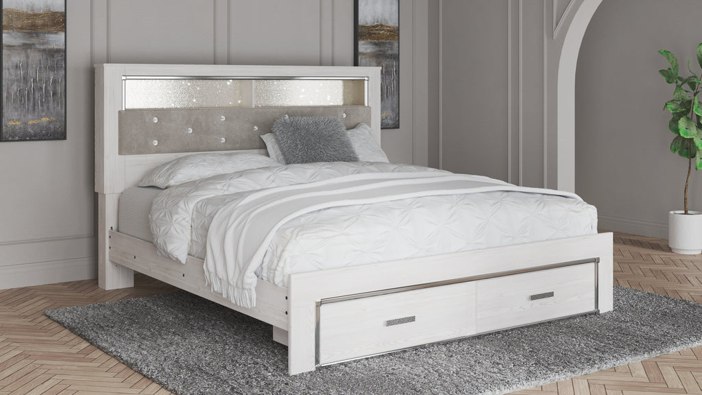 Altyra King Storage Bed, Dresser, Mirror, Chest and Nightstand, White
