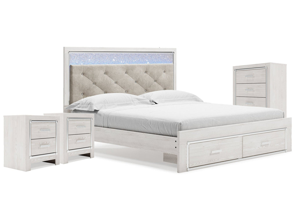 Altyra White King Storage Bedroom Set with Chest and 2 Nightstands