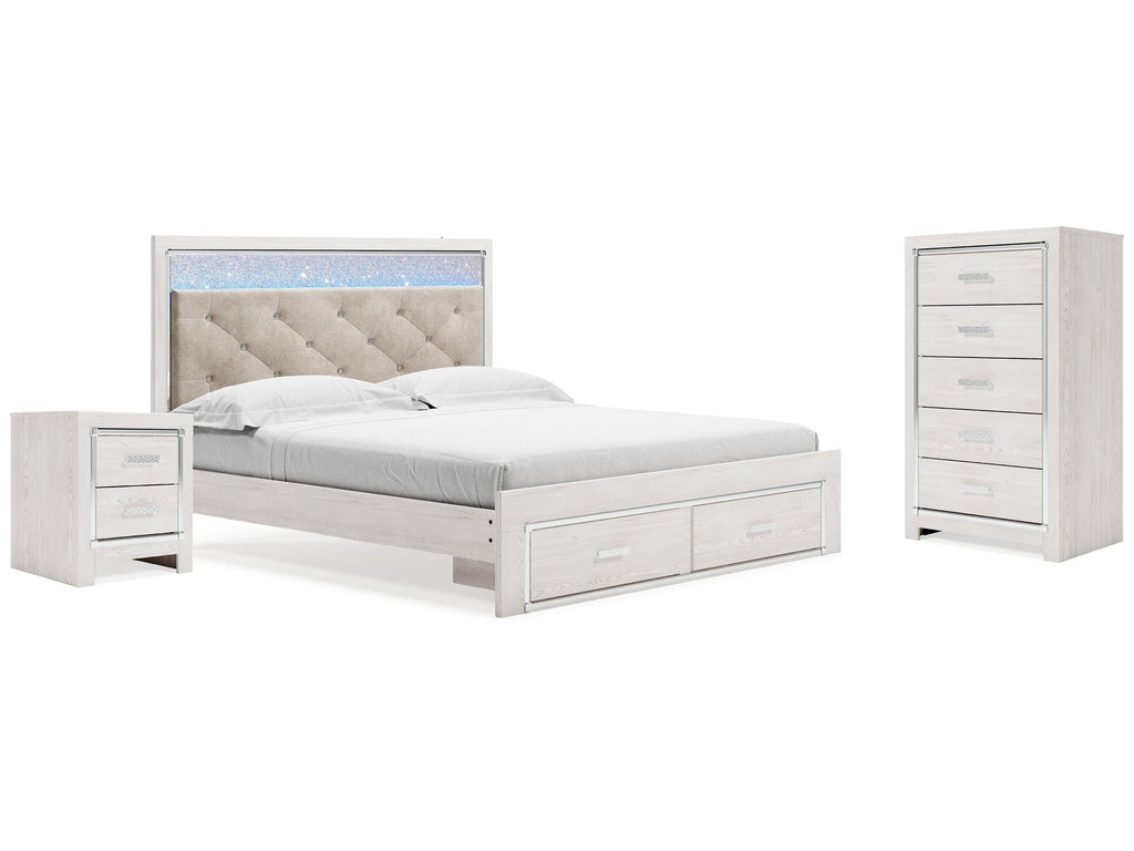 Altyra White King Storage Bedroom Set with Chest and Nightstand