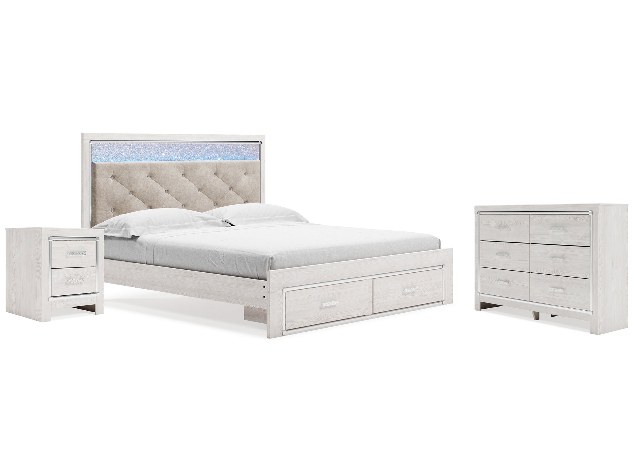 Altyra White King Storage Bedroom Set with Dresser and Nightstand