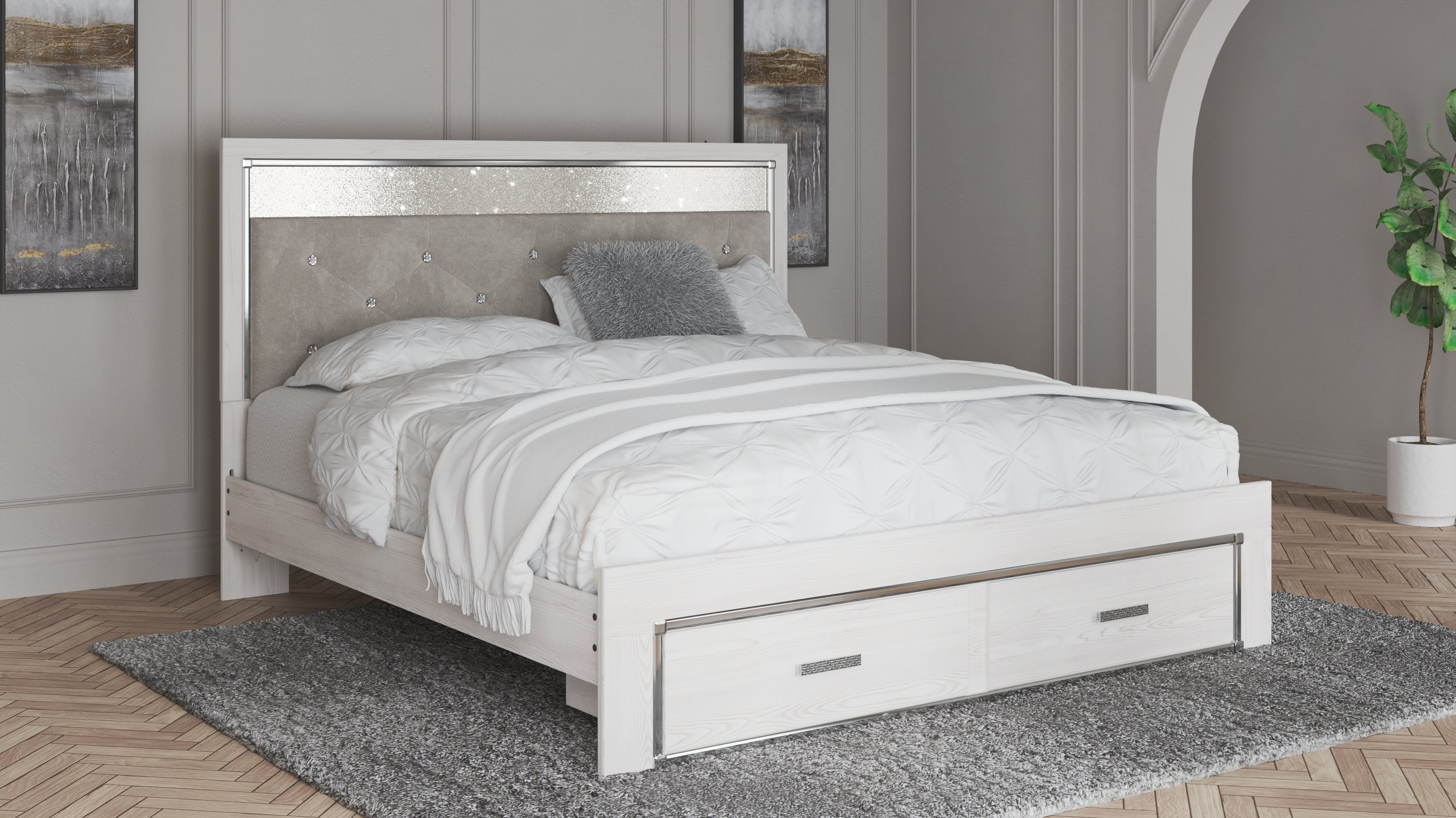 Altyra White King Storage Bedroom Set with Dresser and Nightstand