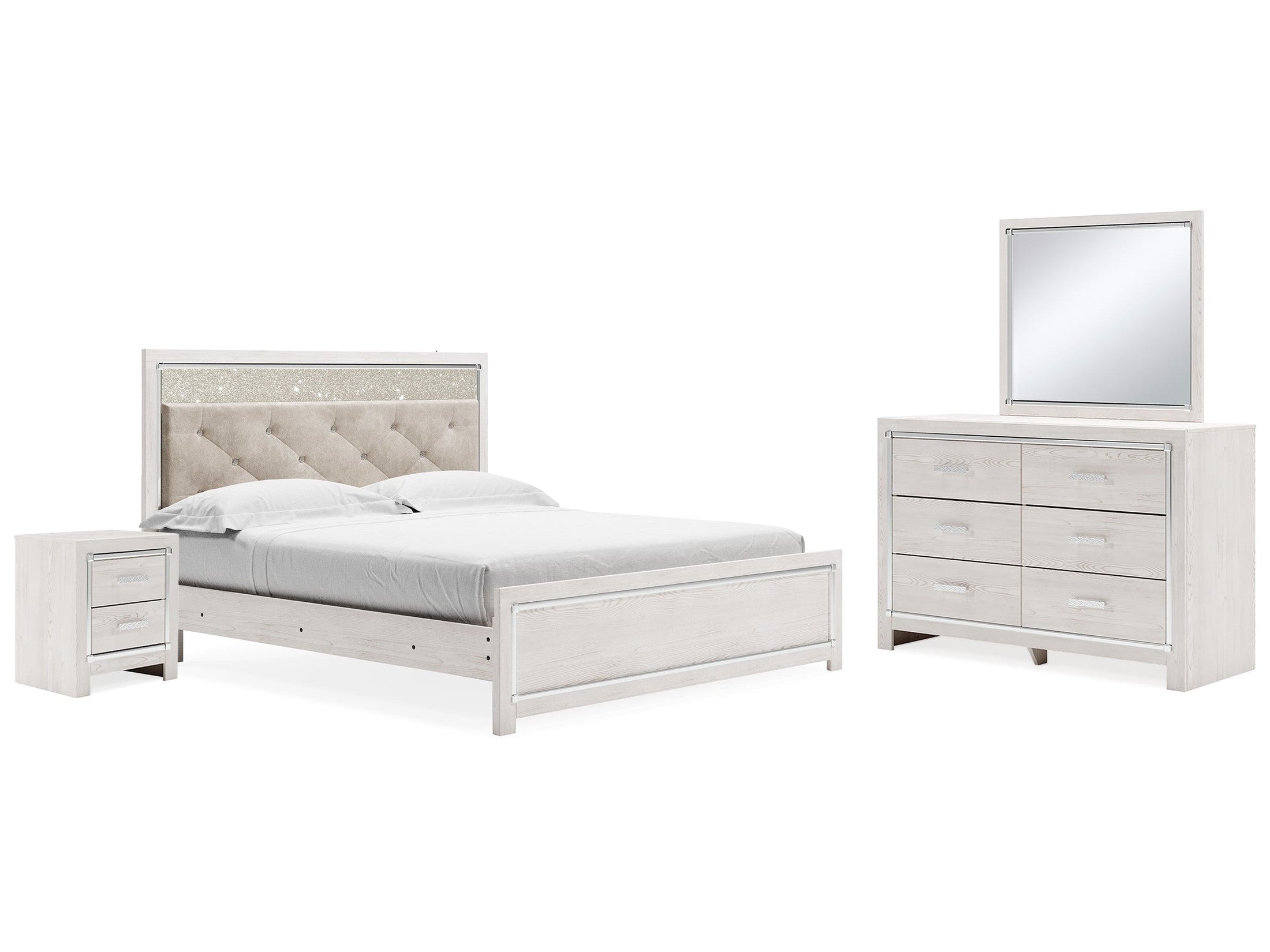 Altyra King Upholstered Panel Bedroom Set, White