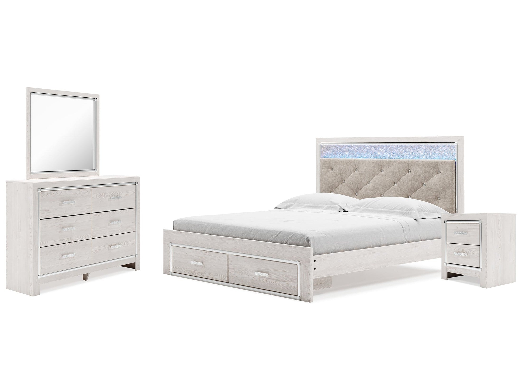 Altyra King Upholstered Panel Storage Bedroom Set, White