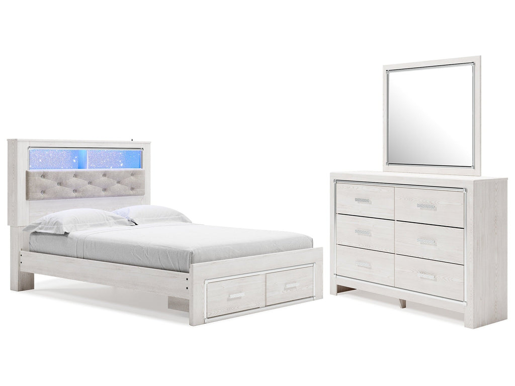 Altyra White Queen Bookcase Storage Bed, Dresser and Mirror