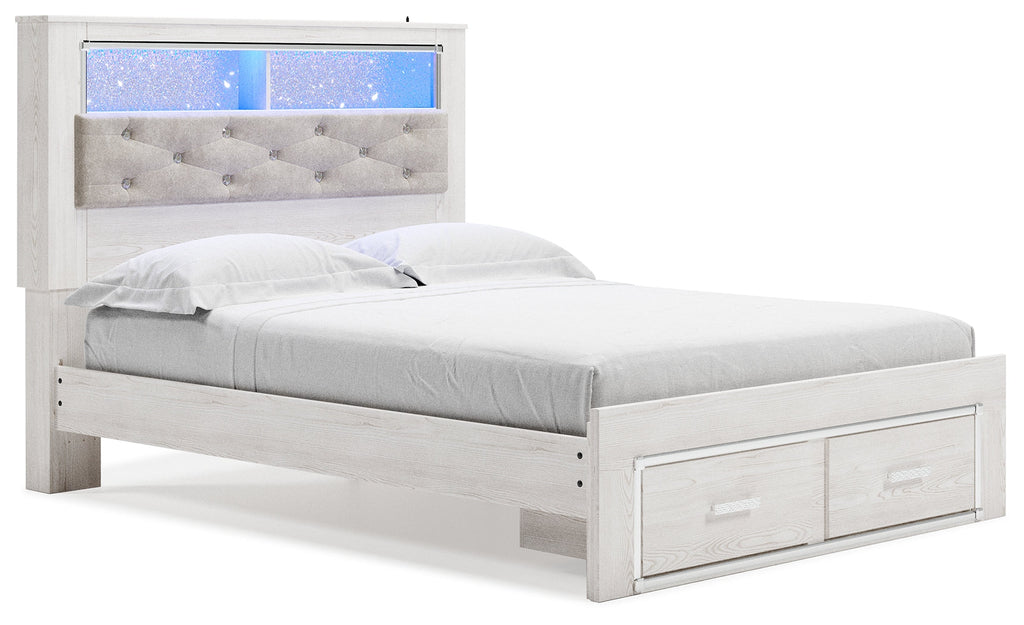 Altyra White Queen Bookcase Storage Bed, Dresser and Mirror