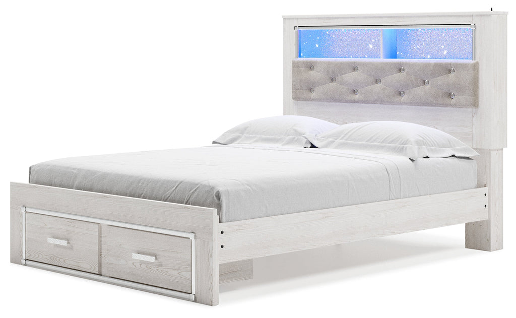 Altyra White Queen Bookcase Storage Bed, Dresser and Mirror