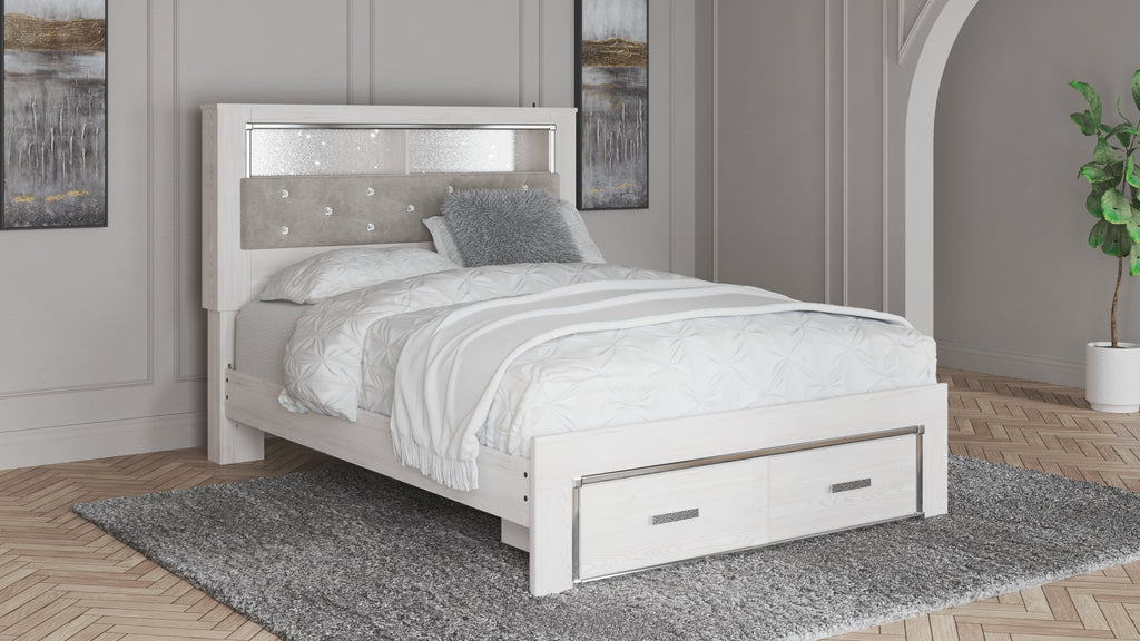 Altyra White Queen Bookcase Storage Bed, Dresser and Mirror