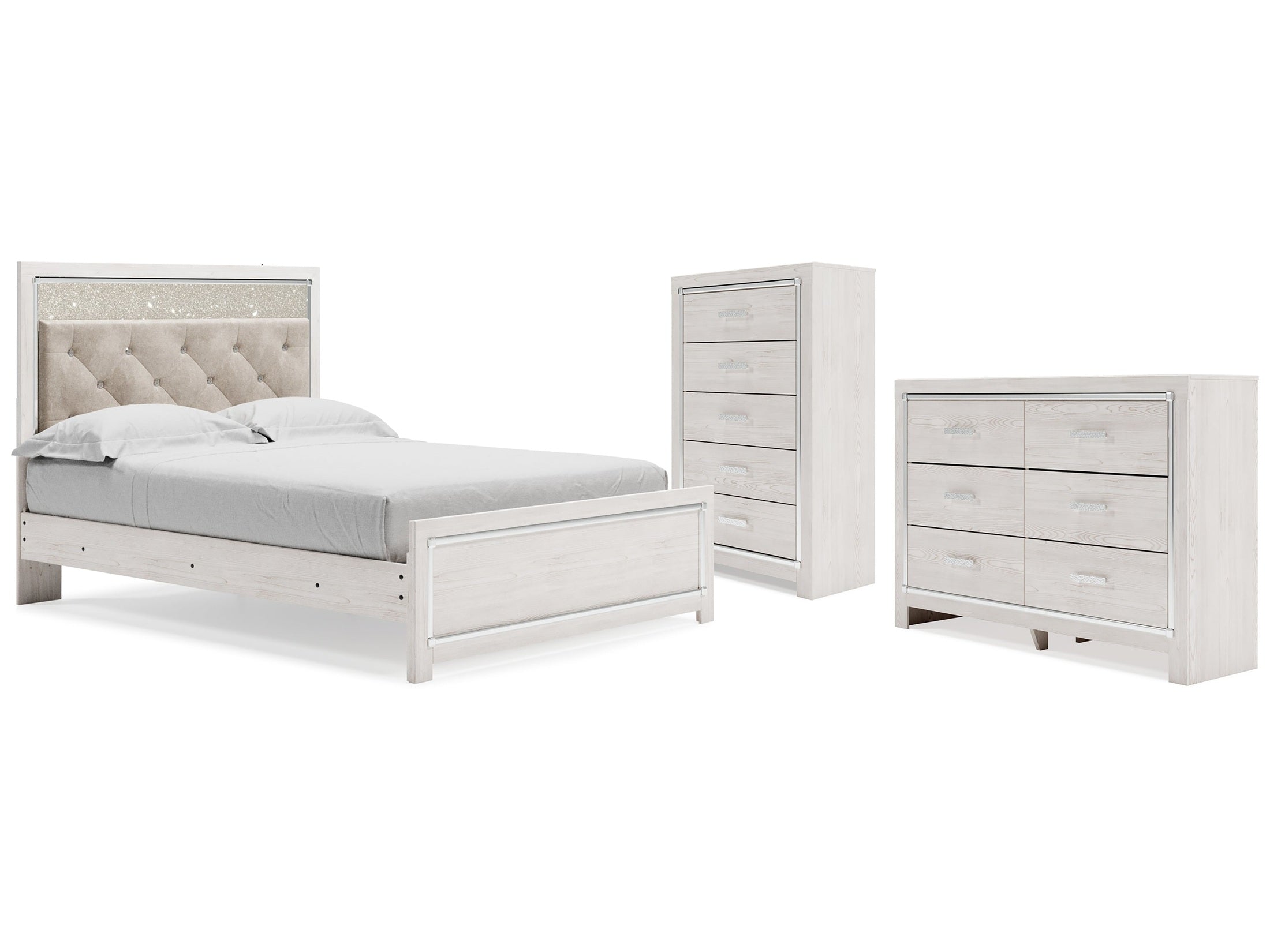 Altyra White Queen Panel Bedroom Set with Dresser and Chest