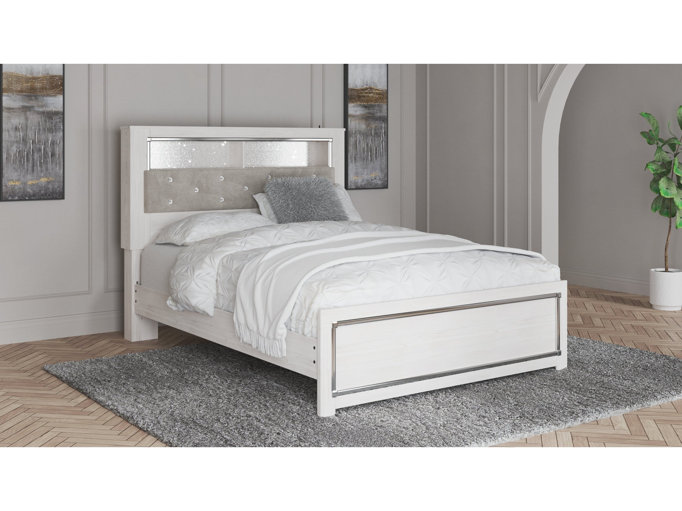 Altyra White Queen Panel Bookcase Bed