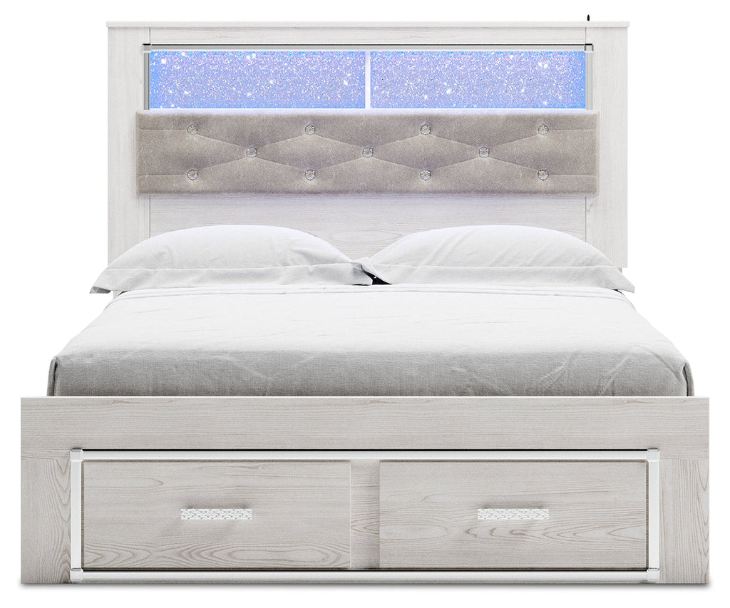 Altyra Queen Panel Storage Bed, Dresser, Mirror and 2 Nightstands, White