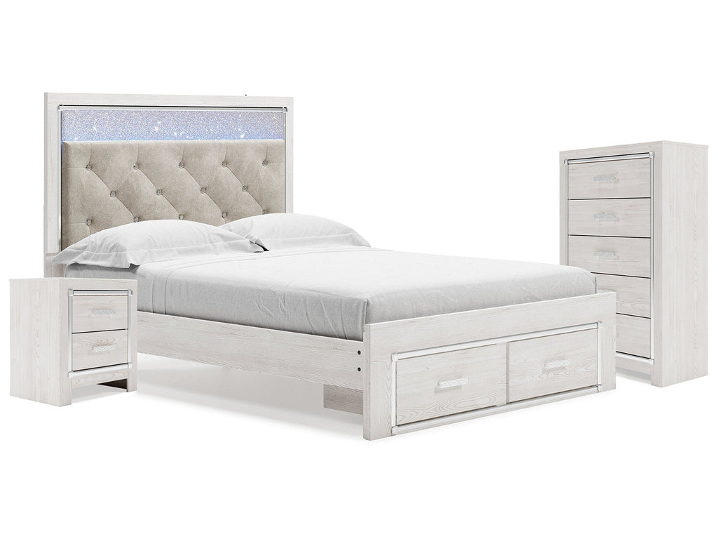 Altyra White Queen Storage Bedroom Set with Chest and Nightstand