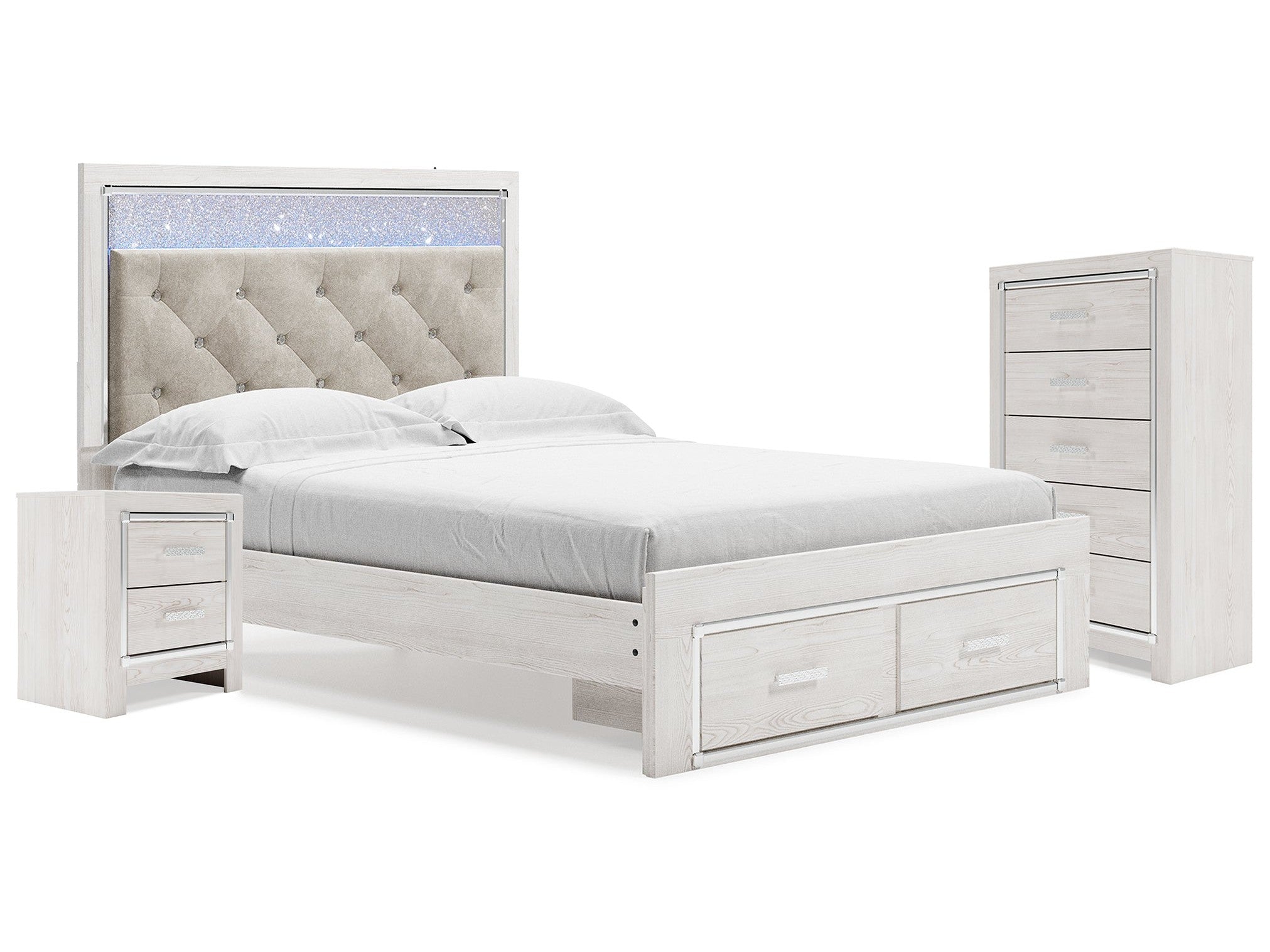 Altyra White Queen Storage Bedroom Set with Chest and Nightstand