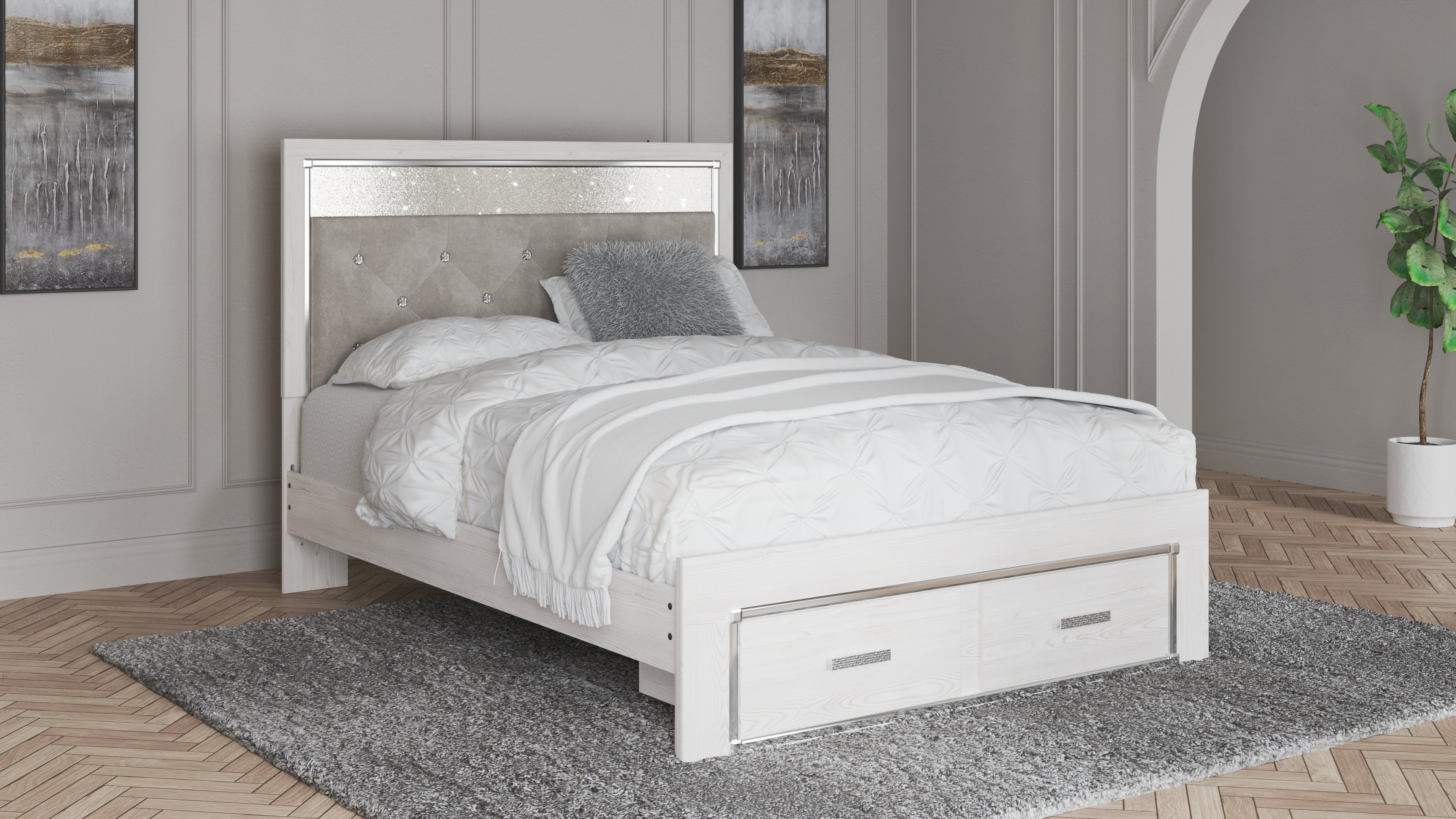 Altyra White Queen Storage Bedroom Set with Chest and Nightstand