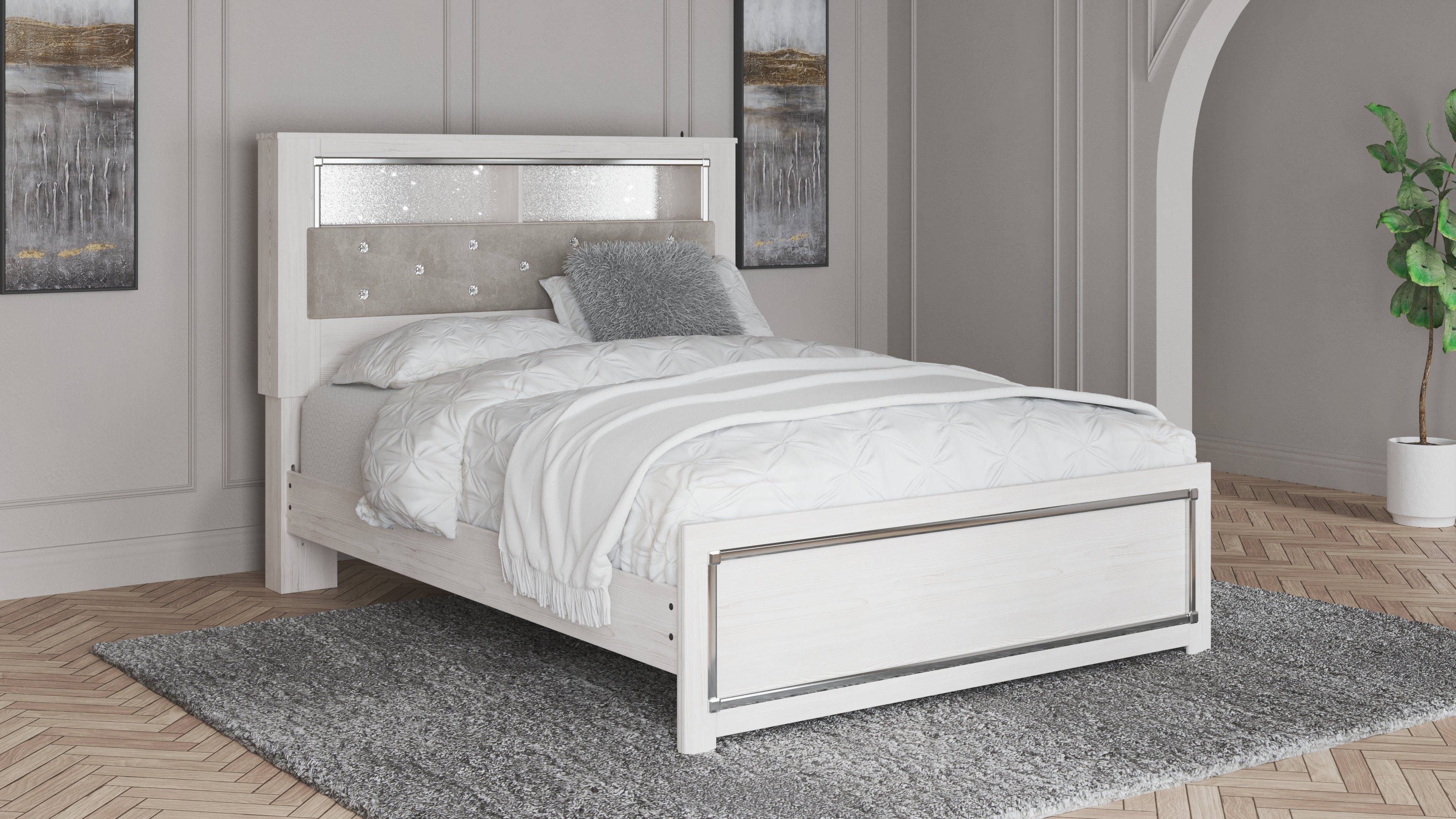 Altyra Queen Upholstered Panel Bed, White