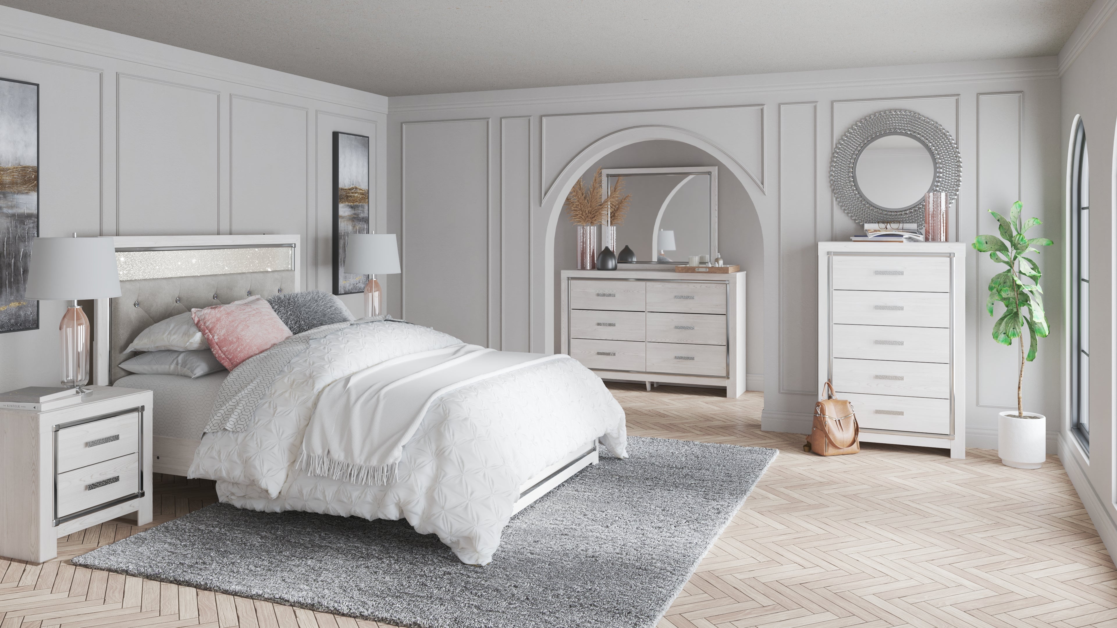 Altyra Queen Upholstered Panel Bedroom Set, White
