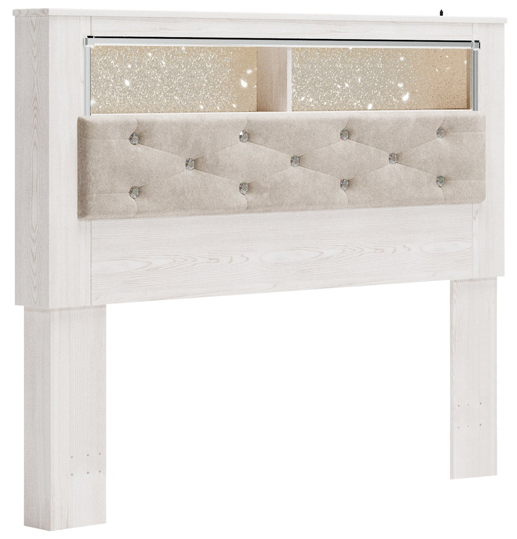 Altyra White Queen Upholstered Panel Bookcase Headboard