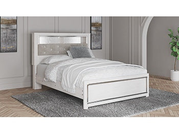 Altyra White Queen Upholstered Panel Bookcase Headboard