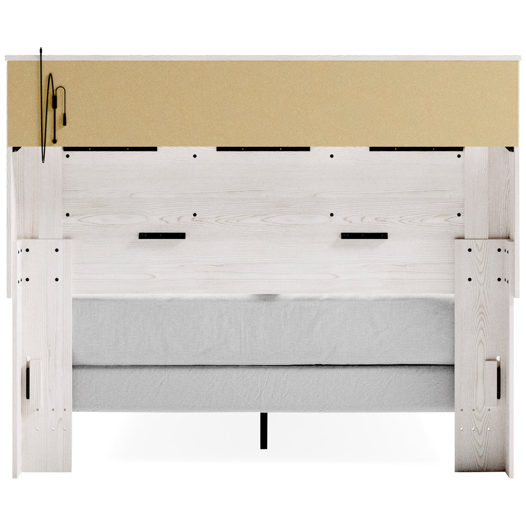 Altyra White Queen Upholstered Panel Bookcase Headboard